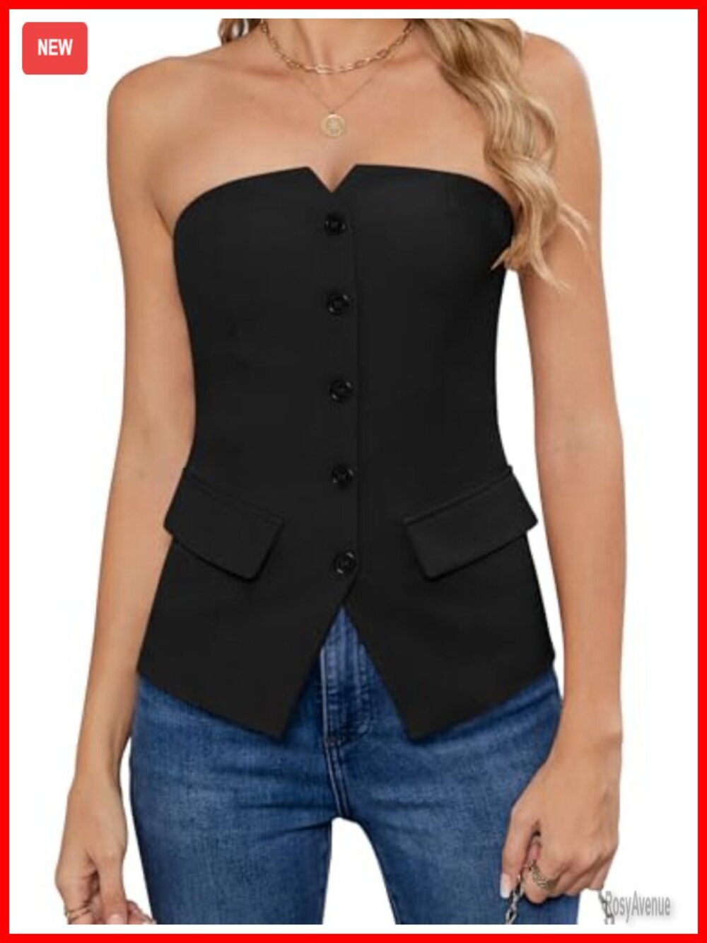 IWH Notched Neck Strapless Button Fitted Sleeveless Work Blazer Vest